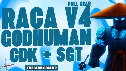 〔❓⚔️🎸🔷〕RAÇA V4  FULL + CDK + SKULL GUITAR + GODHUMAN + LVL MÁXIMO + FRUTAS E ITENS