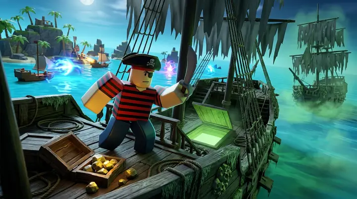 Jogador farmando Fool's Gold num navio fantasma do Haunted Ship Raid no Blox Fruits