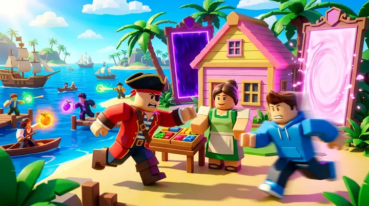 Jogador do Blox Fruits perdendo a corrida ate a NPC drip_mama enquanto o portal errado se abre atras da casa